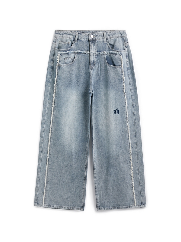 Men's Faded Patchwork Distressed Loose Jeans-4