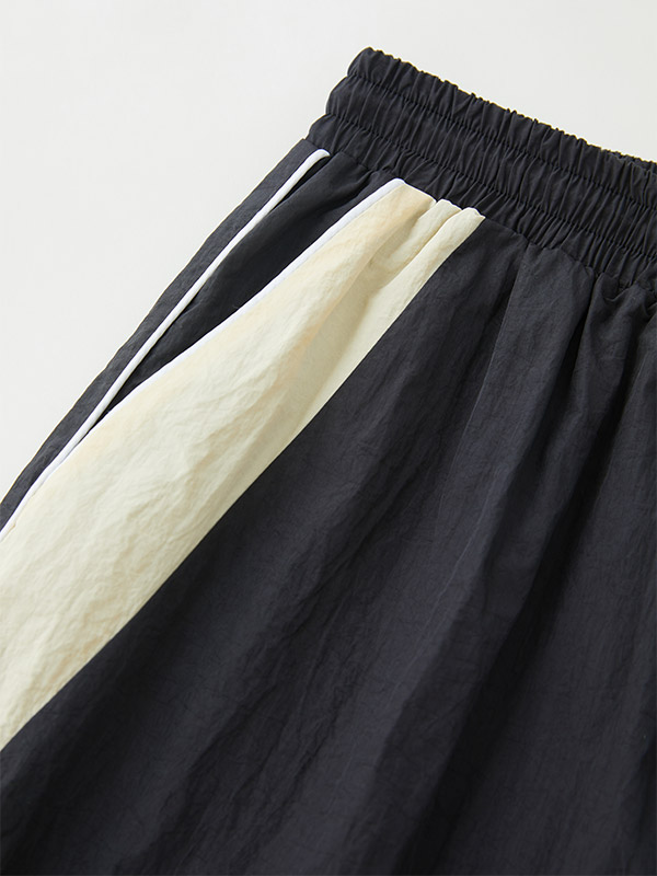 Contrast Piping Black Baggy Sweatpants-6