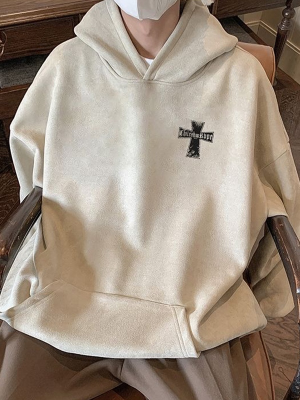 Men's Suede Cross Print Oversized Hoodie-3