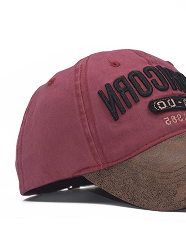 Pu Leather Paneled Embroidery Baseball Cap-2