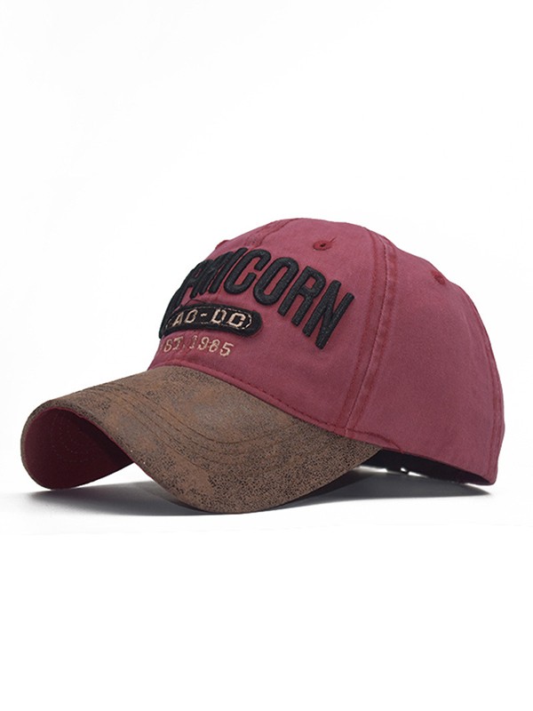 Pu Leather Paneled Embroidery Baseball Cap-1