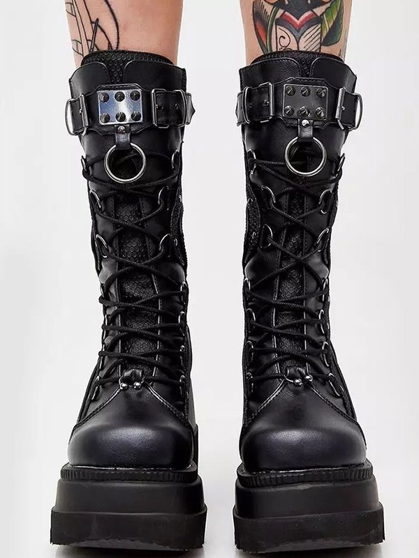 Platform Straps Biker Boots-1