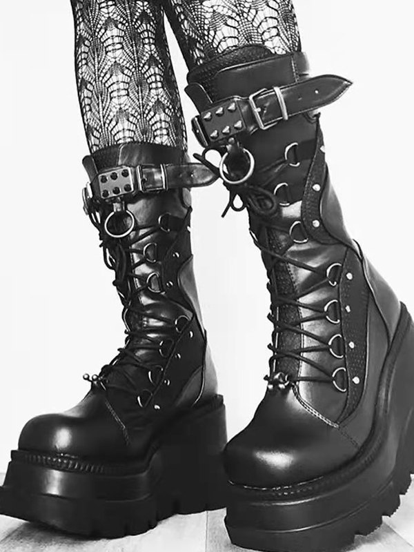 Platform Straps Biker Boots-3