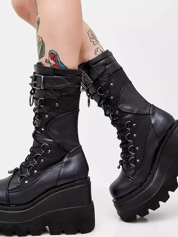Platform Straps Biker Boots-2